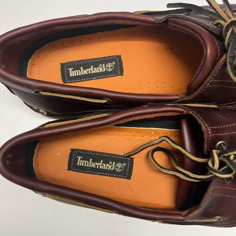 TIMBERLAND MENS CLASSIC 2 EYE ROOT BEER SHOE BROWN FULL GRAIN BOAT SHOE SZ 14
